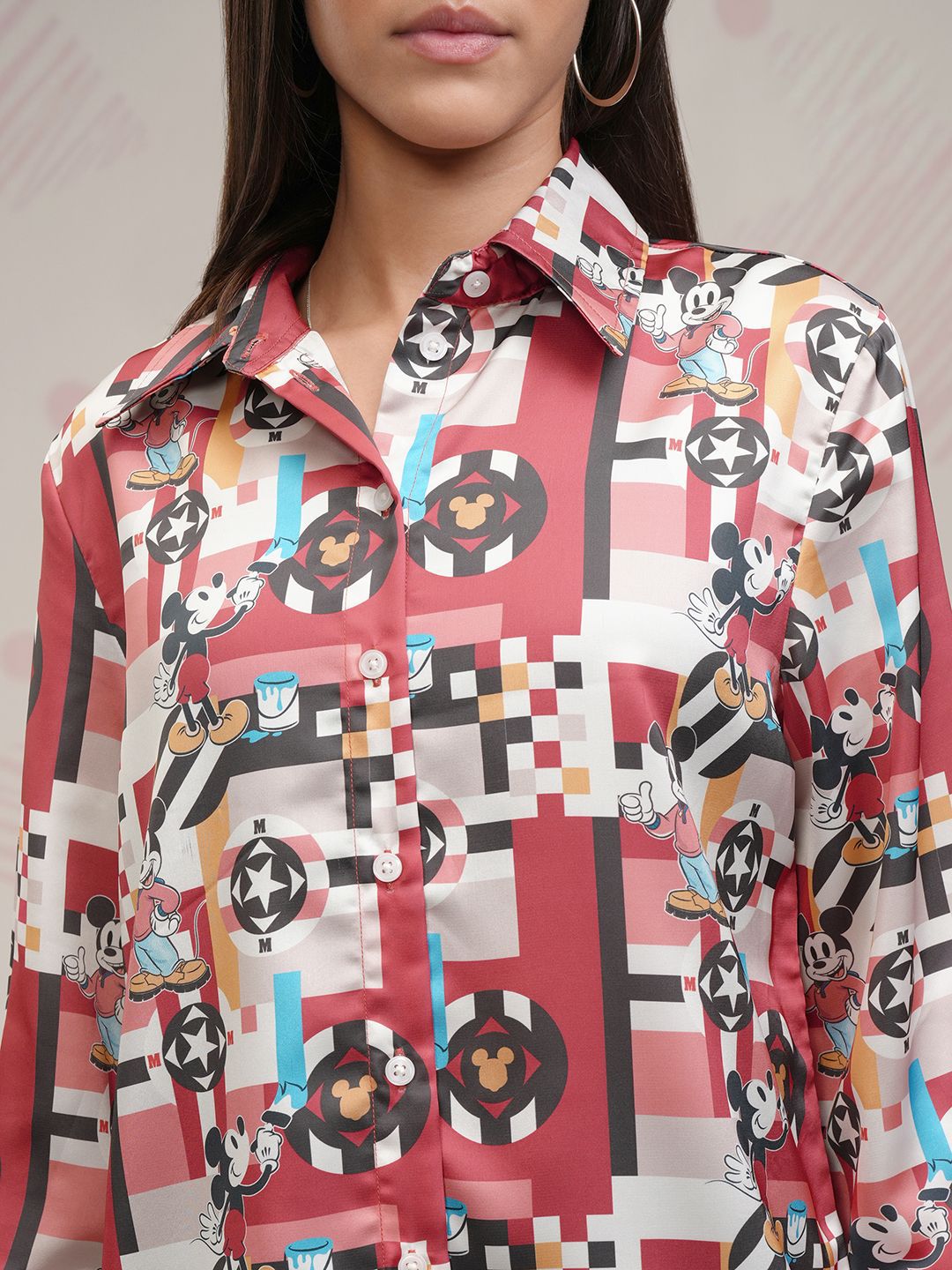 Tokyo Talkies Disney Mickey Mouse Women Satin Shirt