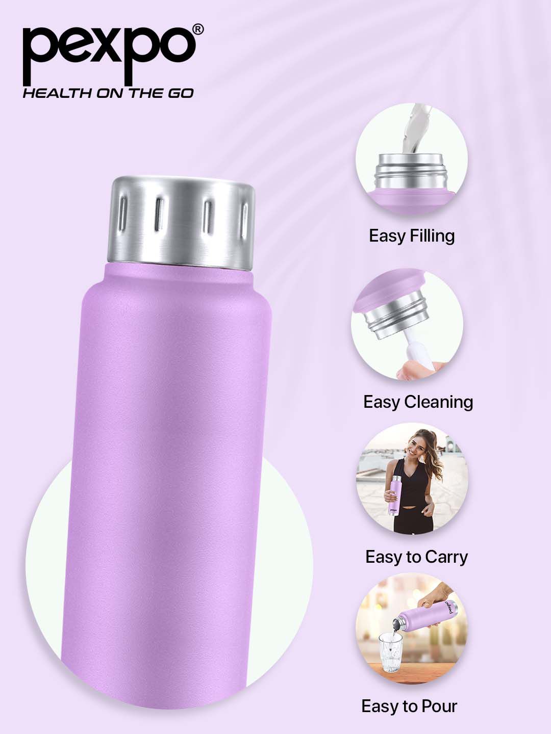 Pexpo Purple CAMEO Thermosteel Hot and Cold Upto 10 hrs Insulated Water Bottle 500ml