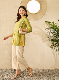 KALINI Floral Print Mandarin Collar A-Line Top