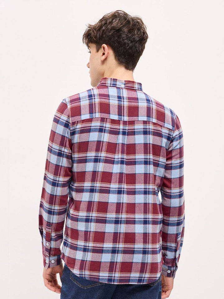 THE BEAR HOUSE Men Button-Down Collar Tartan Checked Cotton Slim Fit Shirt