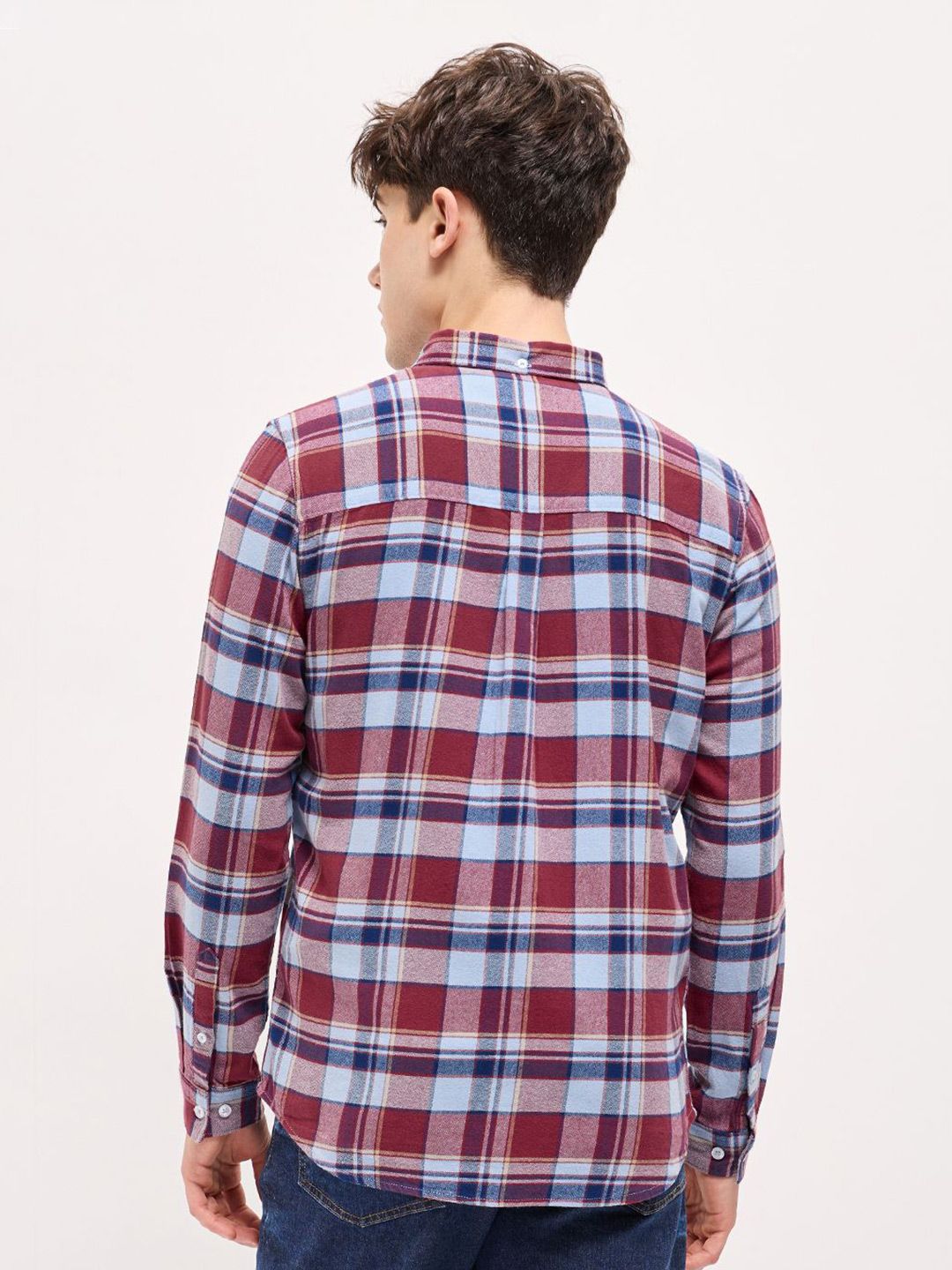 THE BEAR HOUSE Men Button-Down Collar Tartan Checked Cotton Slim Fit Shirt