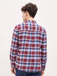 THE BEAR HOUSE Men Button-Down Collar Tartan Checked Cotton Slim Fit Shirt