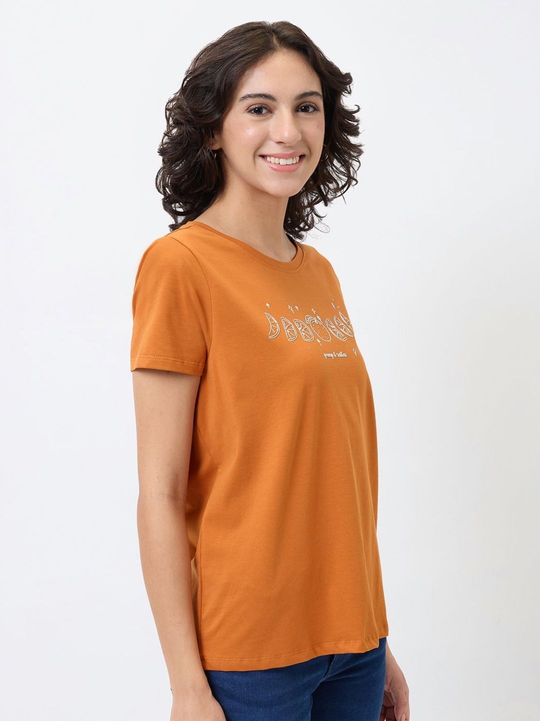 SPYKAR Women Graphic Printed Round Neck Cotton T-shirt