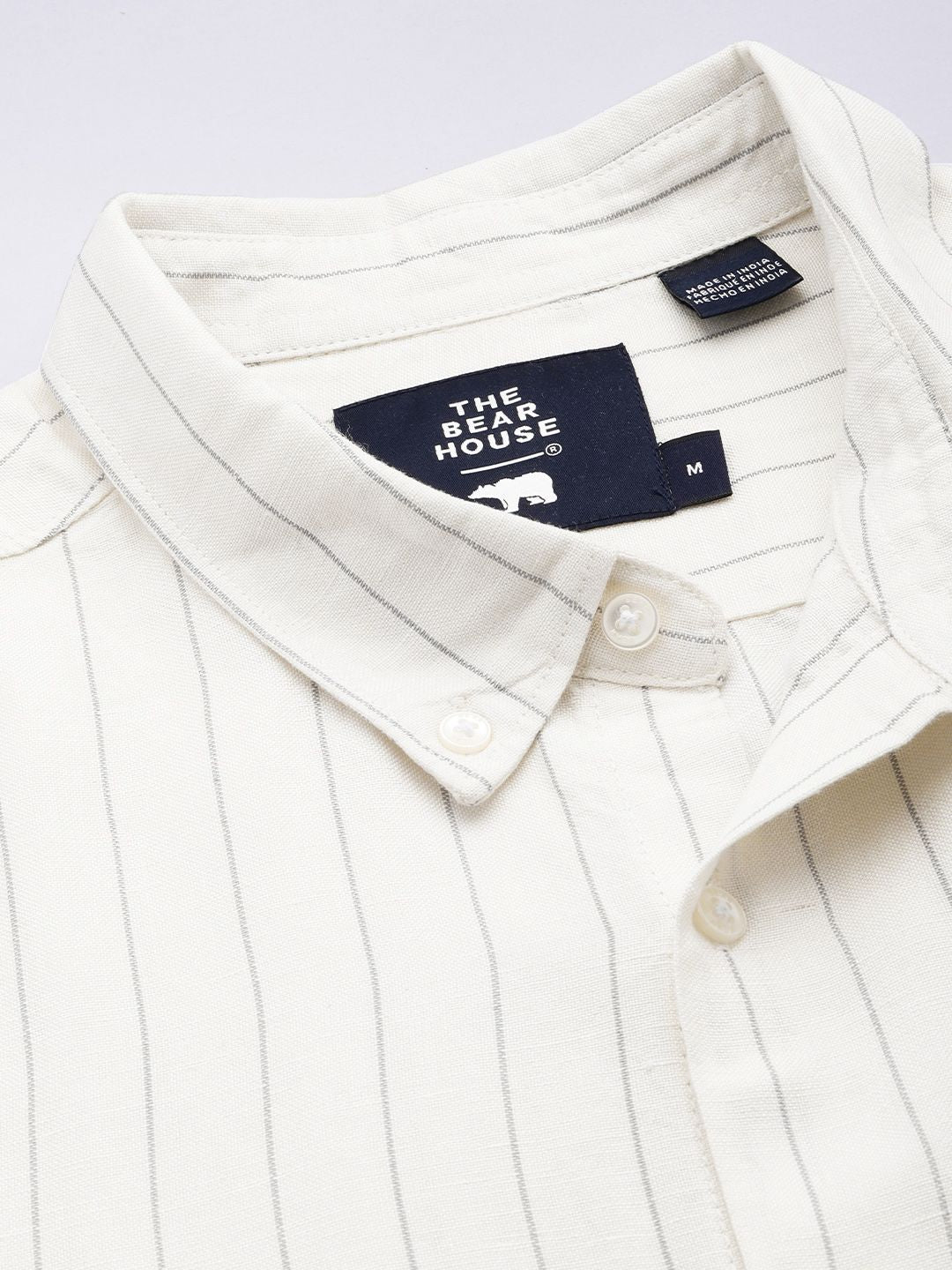 THE BEAR HOUSE Men White Slim Fit Opaque Striped Casual Shirt