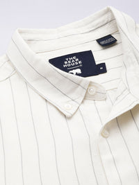THE BEAR HOUSE Men White Slim Fit Opaque Striped Casual Shirt