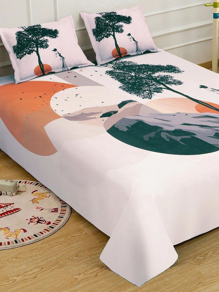 Moda Rapido X KLOTTHE Cream-Coloured & Black 400 TC King Bedsheet with 2 Pillow Covers