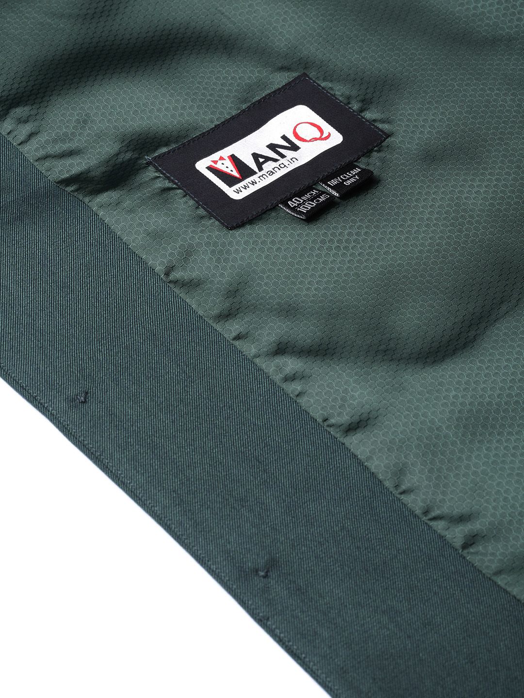 MANQ Men Green Slim Fit Solid Nehru Jacket