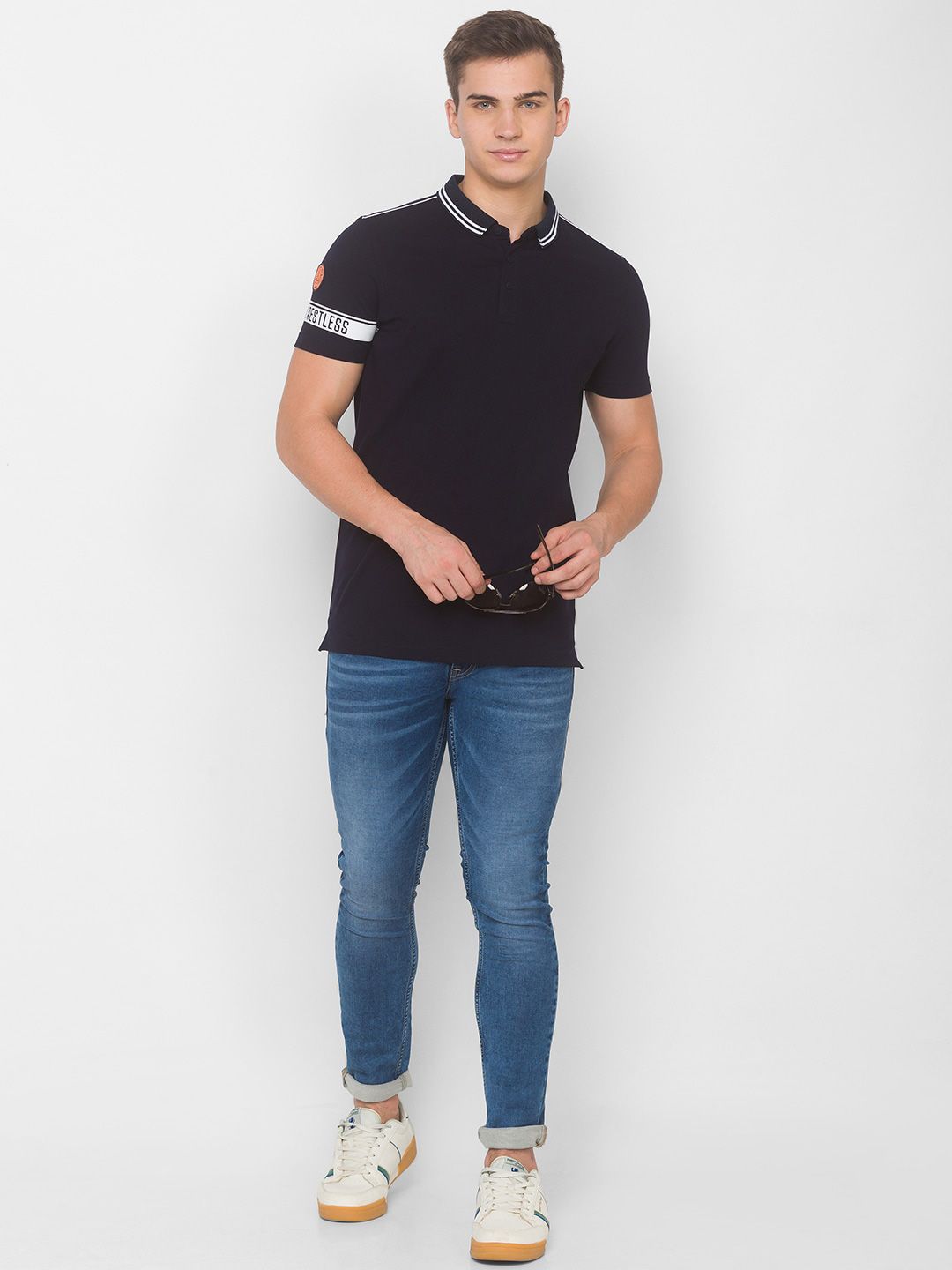 SPYKAR Men Blue Polo Collar Pockets Slim Fit T-shirt