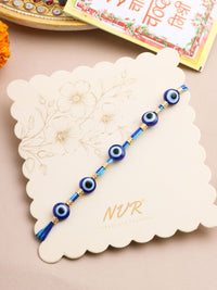 NVR Unisex Blue Evil Eye Thread Rakhi with Roli Chawal Chandan Mishri