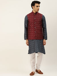 SOJANYA Kurta Motif Etnik Biru Laut Lelaki dengan Jaket Churidar & Nehru