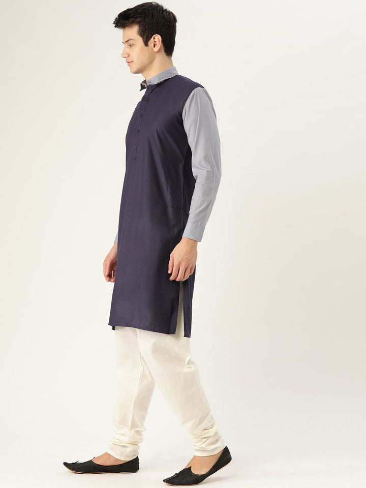 SOJANYA Lelaki Navy Blue Solid Kurta Lurus