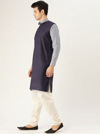 SOJANYA Men Navy Blue Solid Straight Kurta
