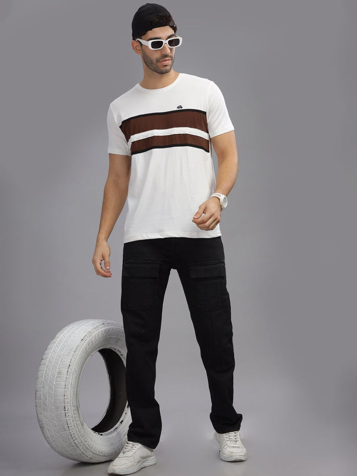 ADRO Colourblocked Regular Fit Cotton T-shirt