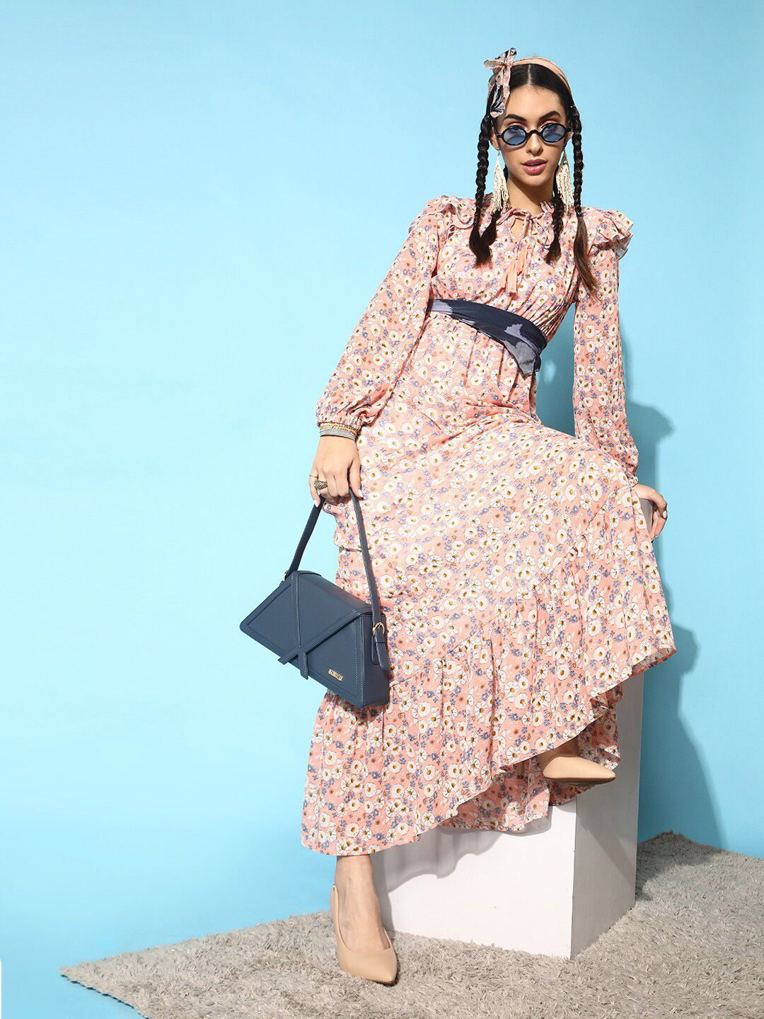 STREET 9 Women Attractive Peach Floral Dress