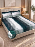 KLOTTHE Blue & White Striped 300 TC King Bedsheet with 2 Pillow Covers