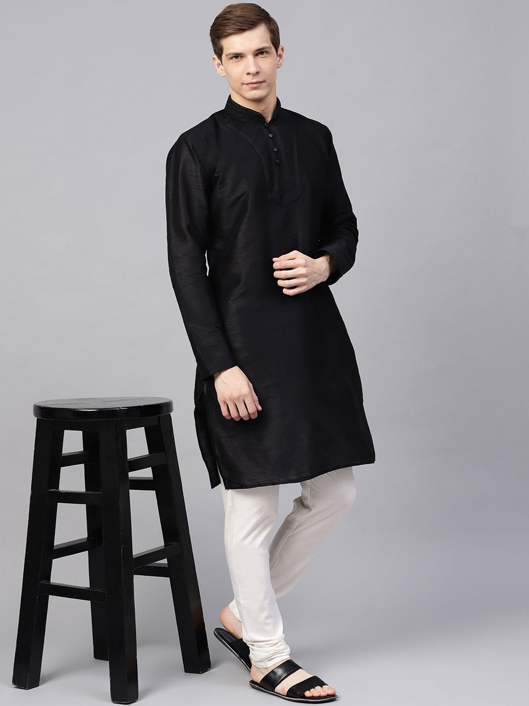 SOJANYA Lelaki Hitam Solid Kurta Lurus