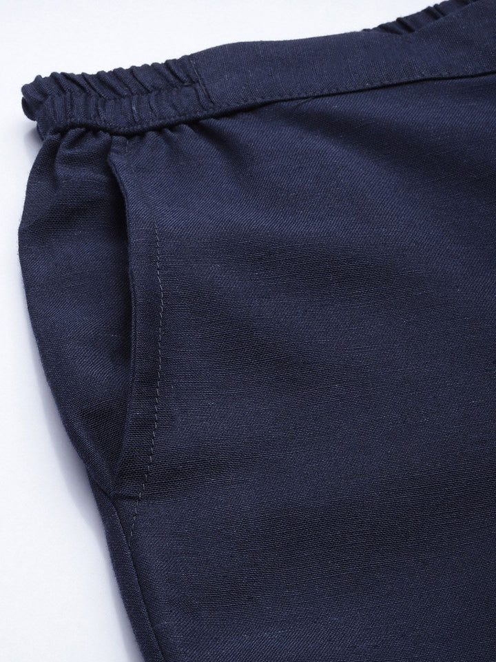 Global Desi Women Navy Blue Solid Straight Fit Trousers