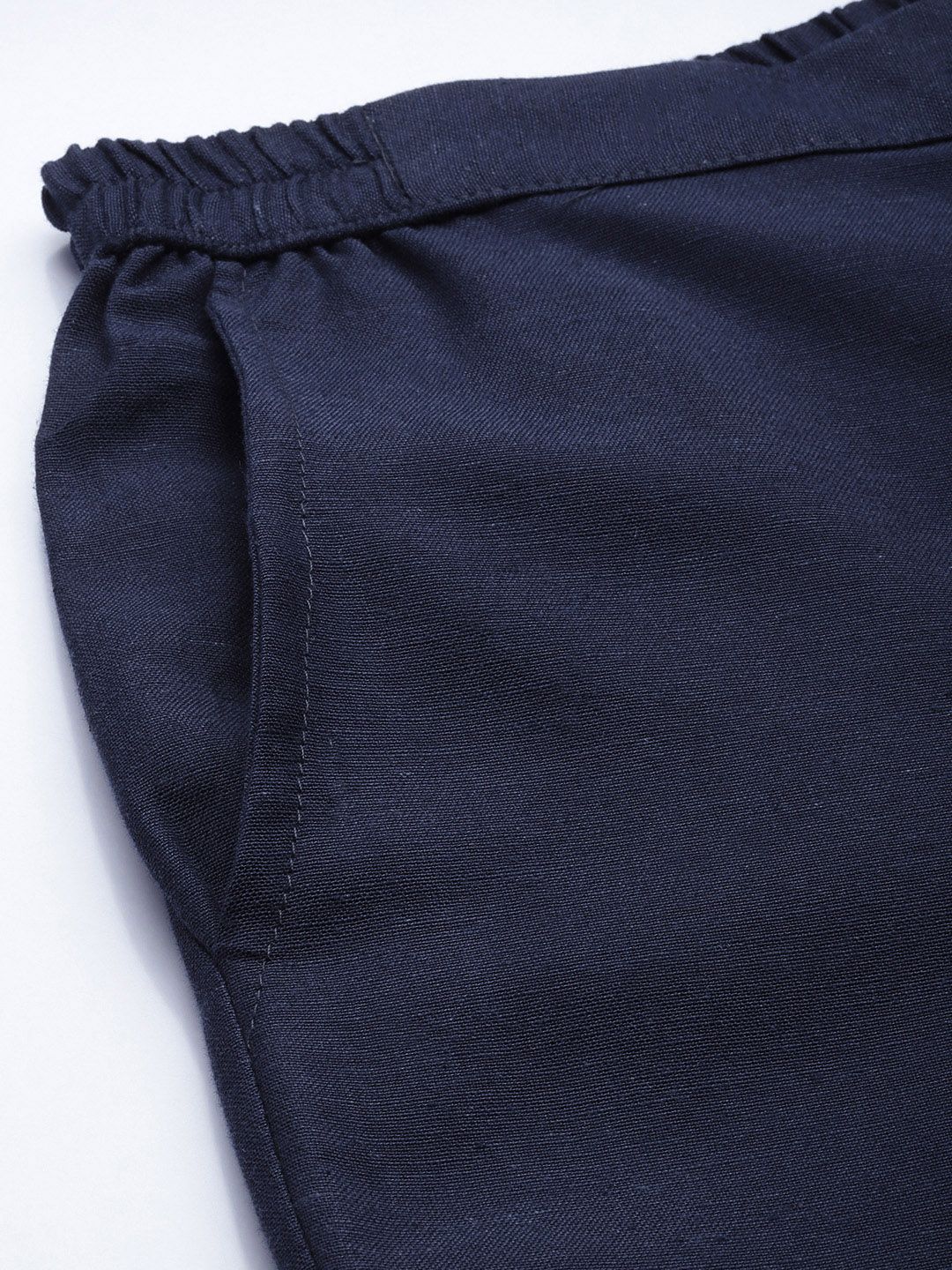 Global Desi Women Navy Blue Solid Straight Fit Trousers
