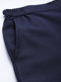 Global Desi Women Navy Blue Solid Straight Fit Trousers