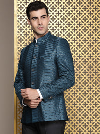 House of Pataudi Jashn Mandarin Collar Textured Sequinned Bandhgala Blazer