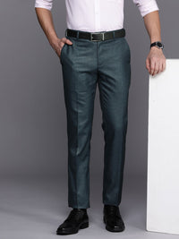 Raymond Men Checked Flat Front Slim Fit Formal Trousers