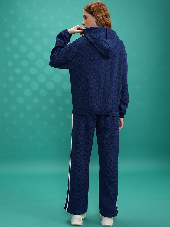 Tokyo Talkies Navy Blue Hooded Sweatshirt With Trousers Co-Ords