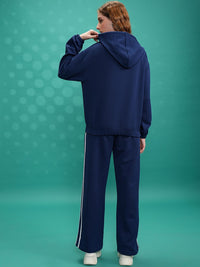 Tokyo Talkies Navy Blue Hooded Sweatshirt With Trousers Co-Ords