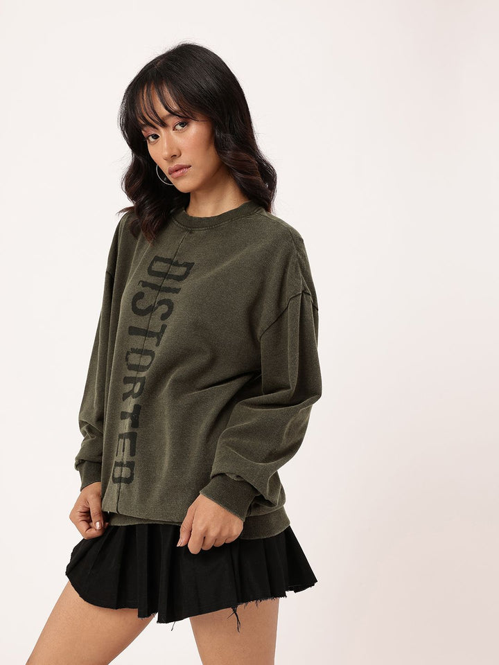 DressBerry Typography Printed Cotton Terry Oversized Sweatshirt