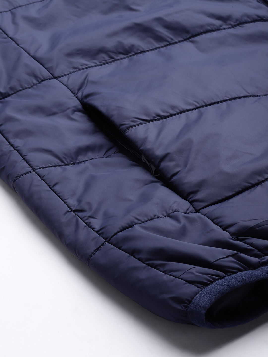 ether Men Navy Blue Solid Padded Jacket