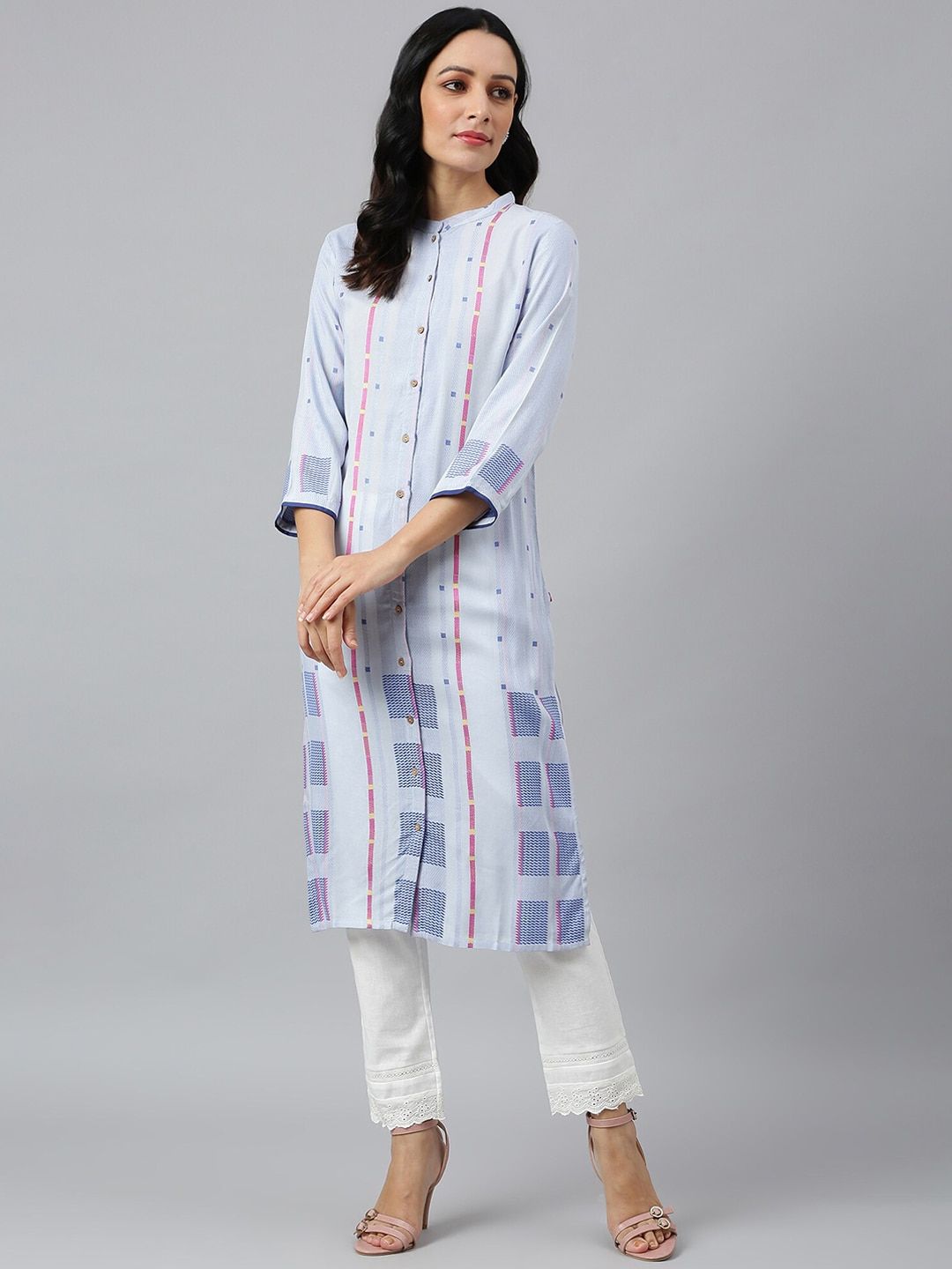 W Women Geometric Print Straight Kurta