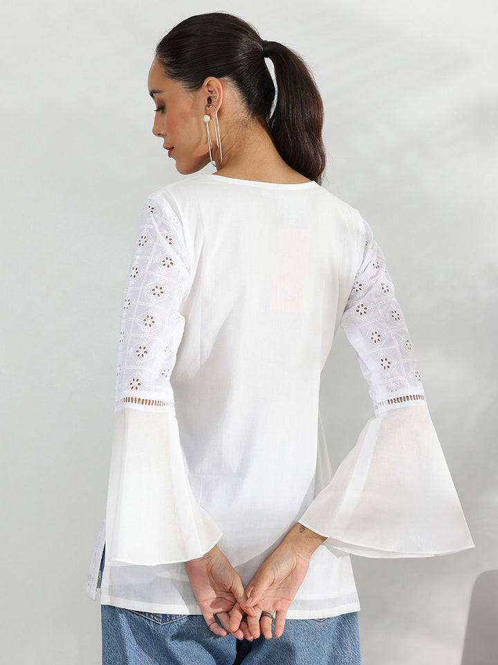 Libas Floral Embellished Notch Neck Pure Cotton Tunic