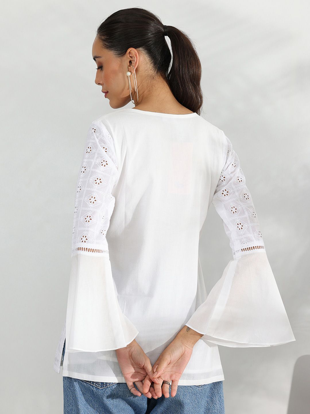 Libas Floral Embellished Notch Neck Pure Cotton Tunic