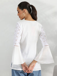 Libas Floral Embellished Notch Neck Pure Cotton Tunic