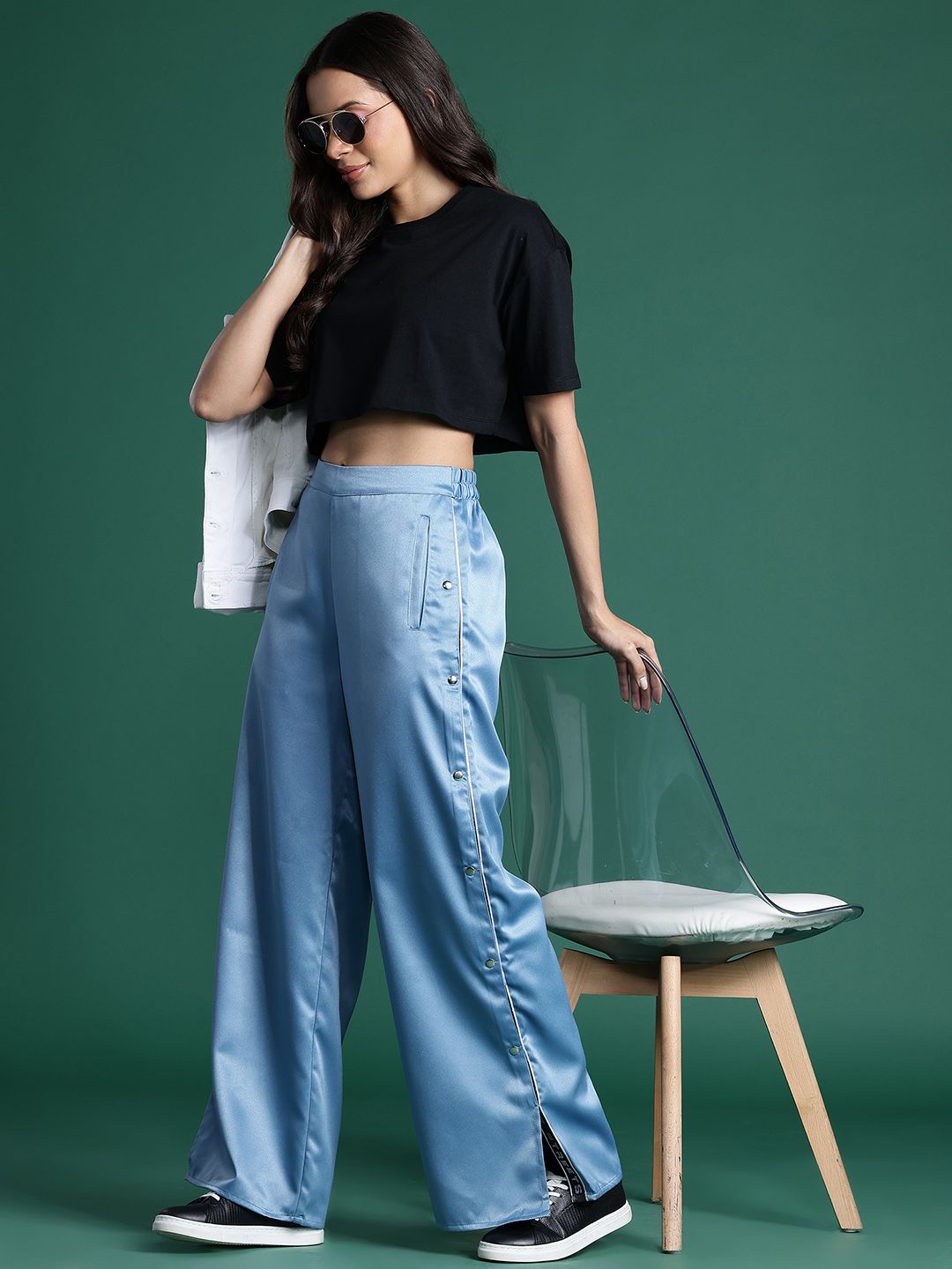 DressBerry Women Satin Trousers with Slit-Detail