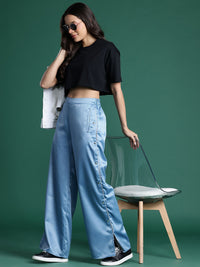 DressBerry Women Satin Trousers with Slit-Detail