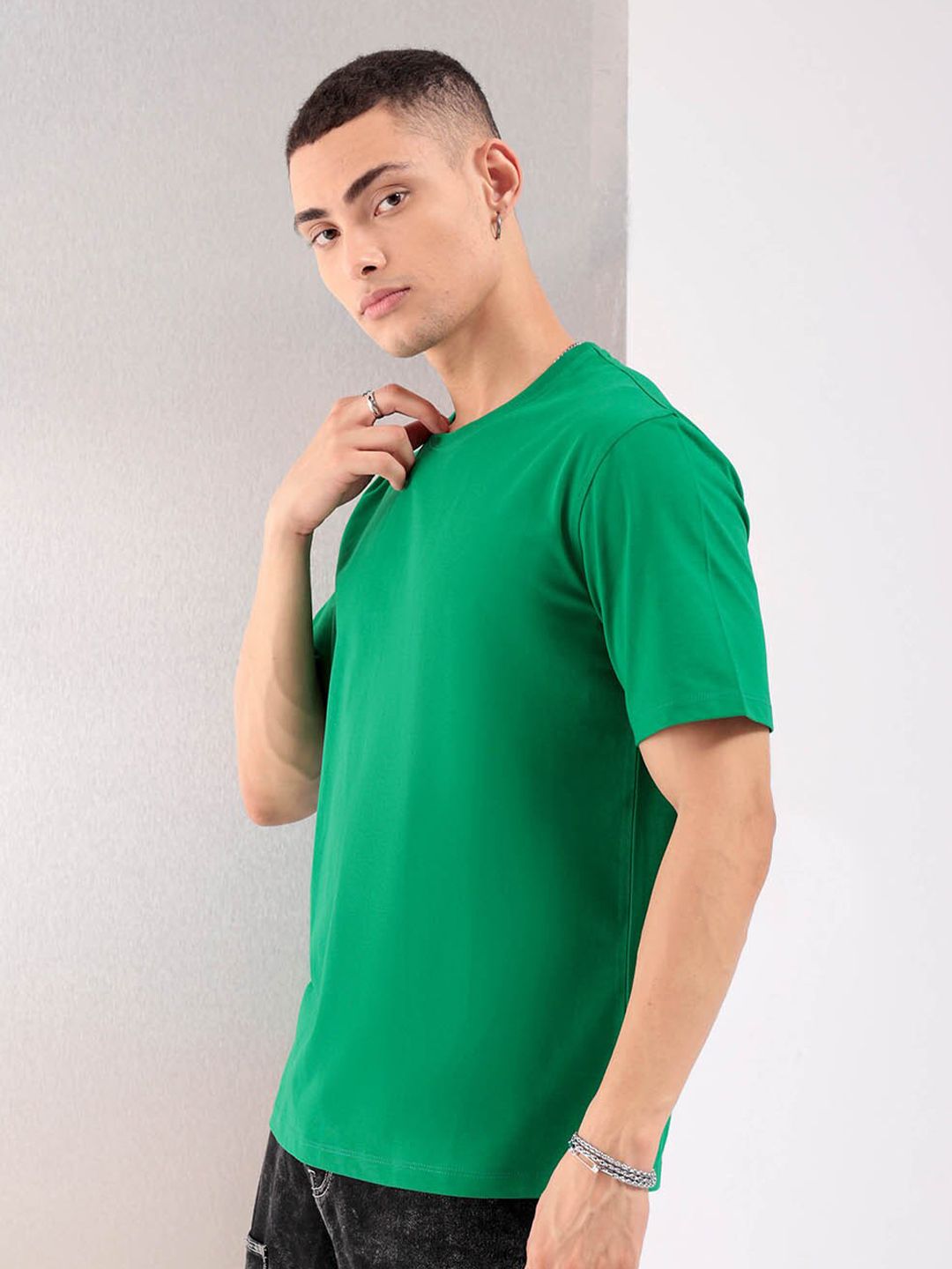 The Indian Garage Co Green Round Neck Short Sleeves Regular T-shirt