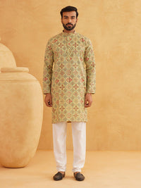 SOJANYA Geometric Printed Band Collar Neck Regular Cotton Straight Kurta