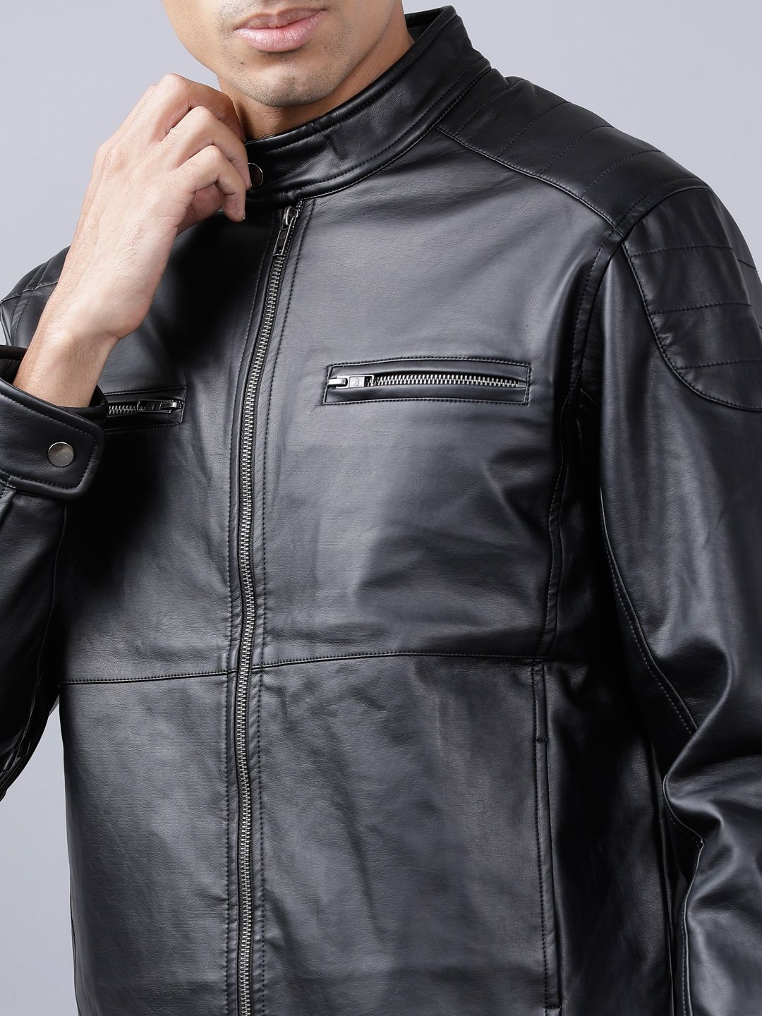 HIGHLANDER Men Black Solid Biker Jacket