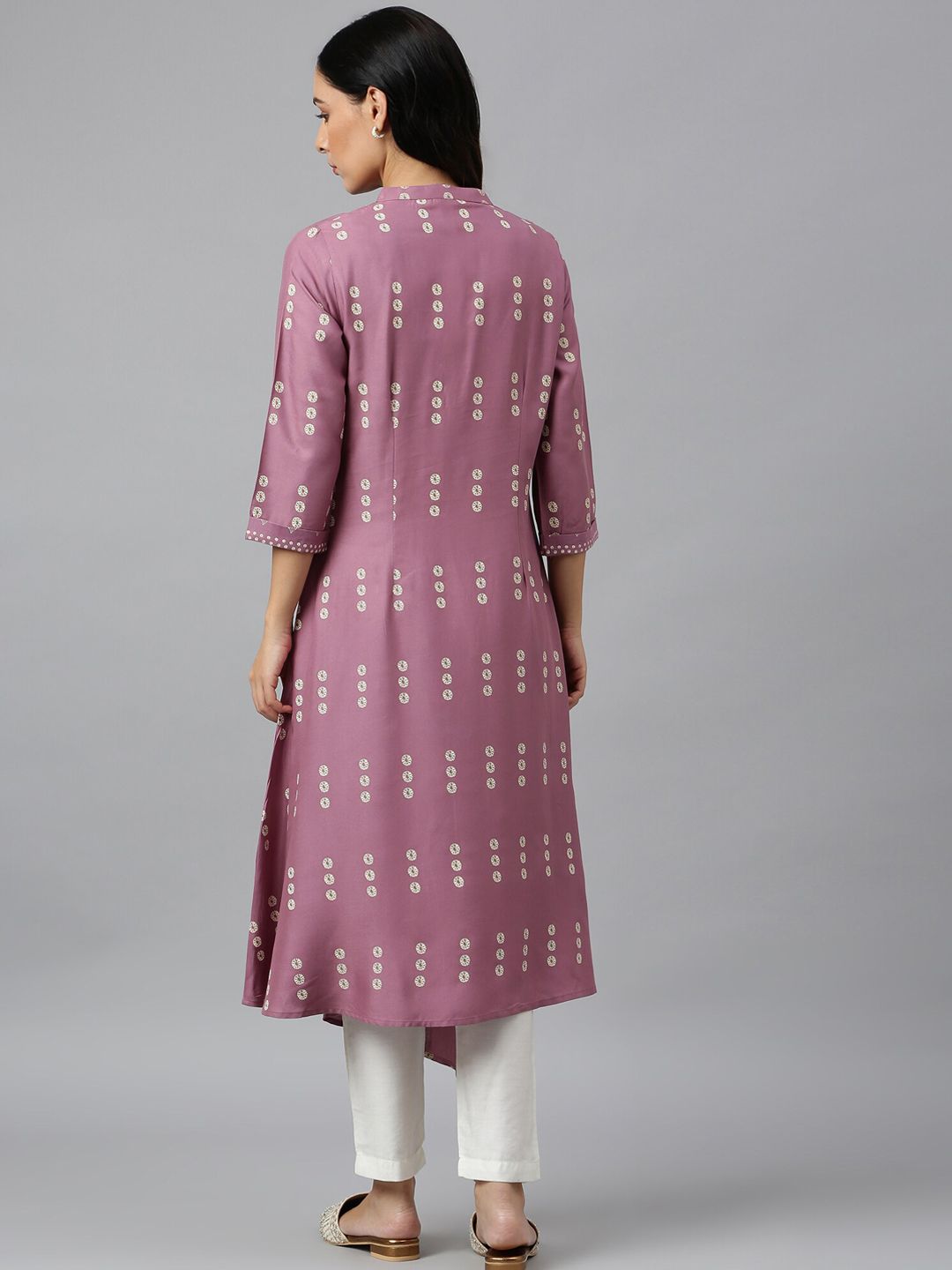 W Women Purple Quirky Printed Asymmetric Kurta