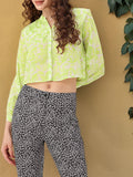 DressBerry Cute Feminine Tropical Printed Ruffled Crop Shirt