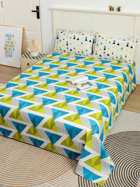 Story@home Ventura Green Geometric 144 TC Cotton Queen Bedsheet With 2 Pillow Covers