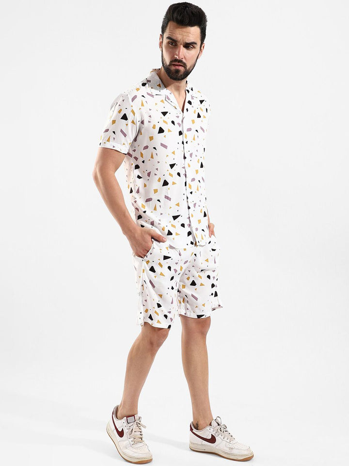 Campus Sutra Men White & Purple Printed Co-Ords