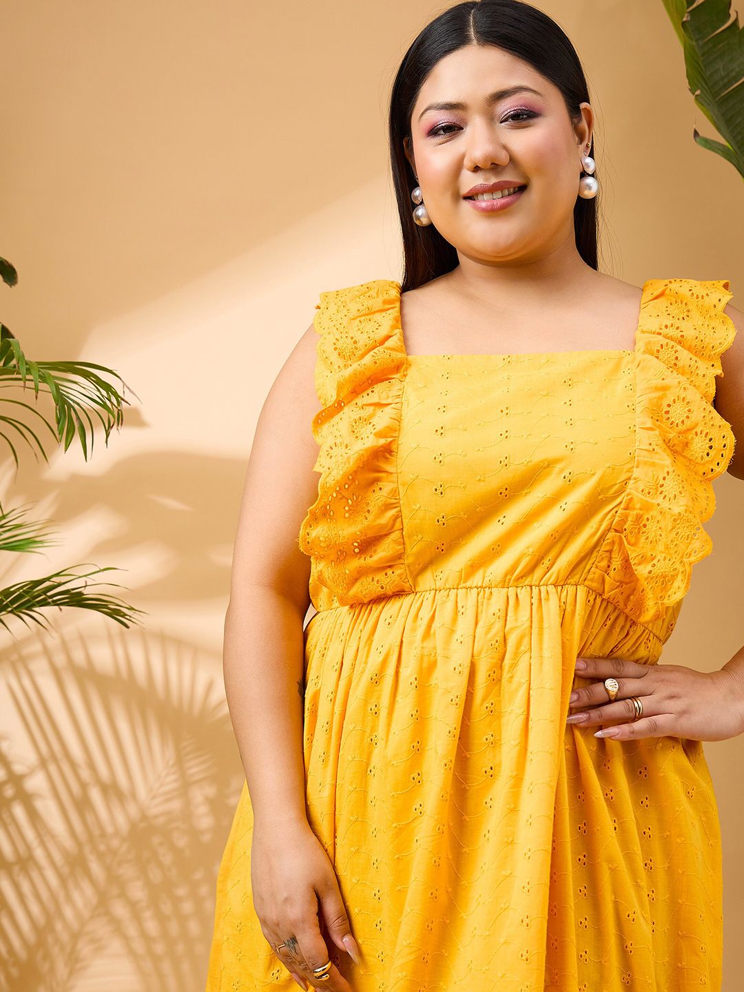 SASSAFRAS Curve Plus Size Fit & Flare Pure Cotton Midi Dress