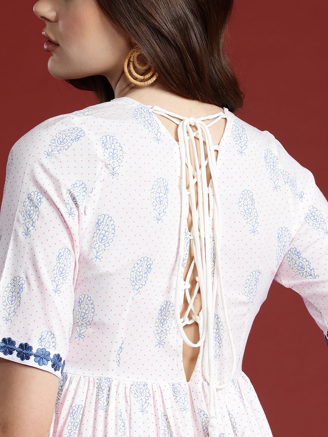 Anouk Ethnic Motifs Print Lace-Up Back A-Line Dress