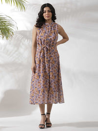 W Abstract Printed Sleeveless A-Line Midi Dress