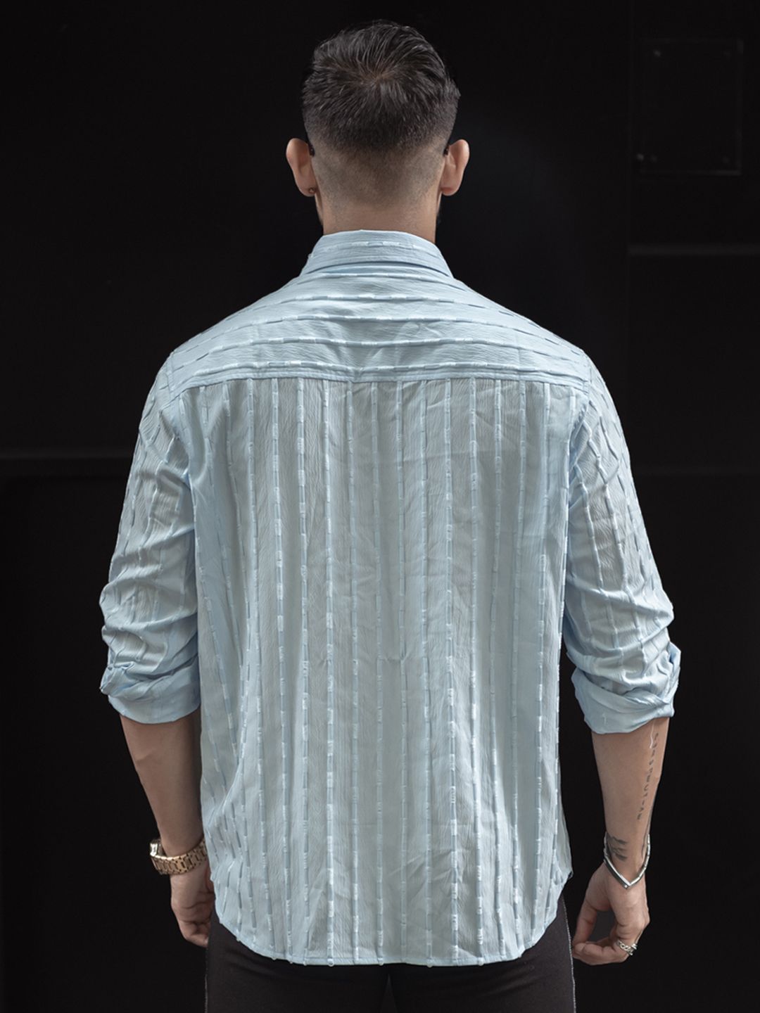 Powerlook Men Spread Collar Vertical Striped Casual Shirt