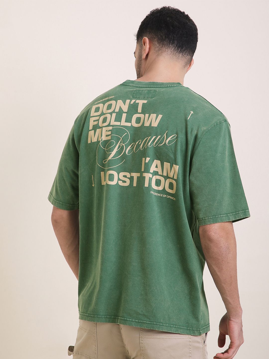 Difference Of Opinion Men Oversized Acid Wash Printed Tshirt