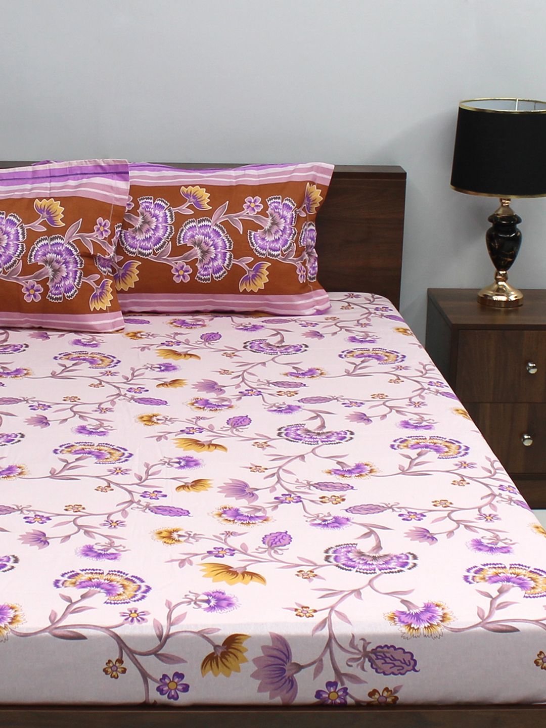 BOMBAY DYEING Ivyrose Blue & Green Floral Cotton 110 TC Queen Bedsheet & 2 Pillow Covers