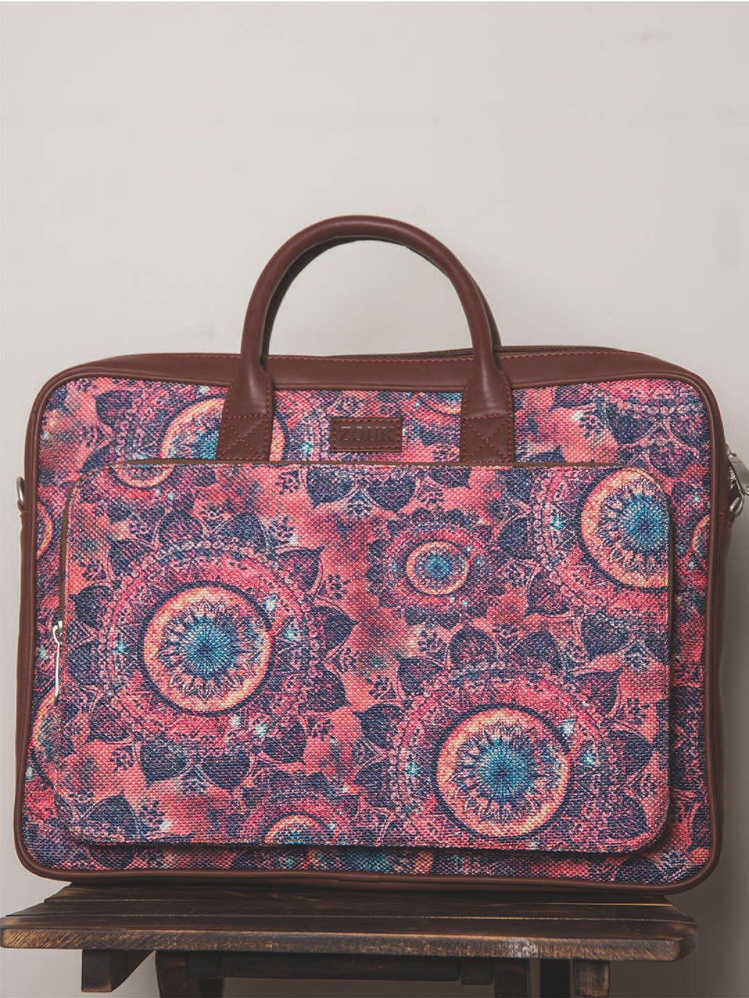 ZOUK Unisex Magenta & Blue Printed Vegan Leather 16 Inch  Laptop Bag