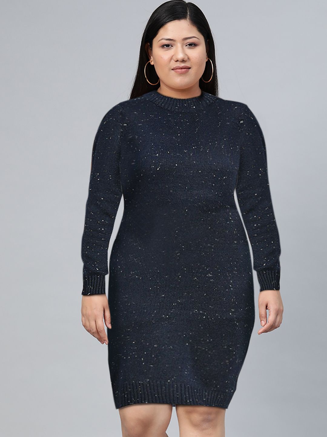 all about you Navy Blue Self Design Jumper Dress